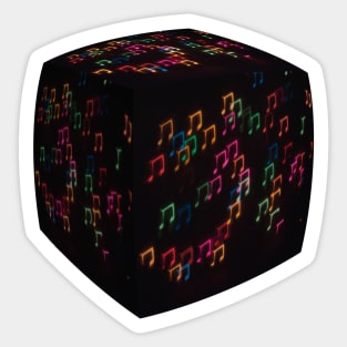 Music box, cube with bokeh musical notes. Sticker